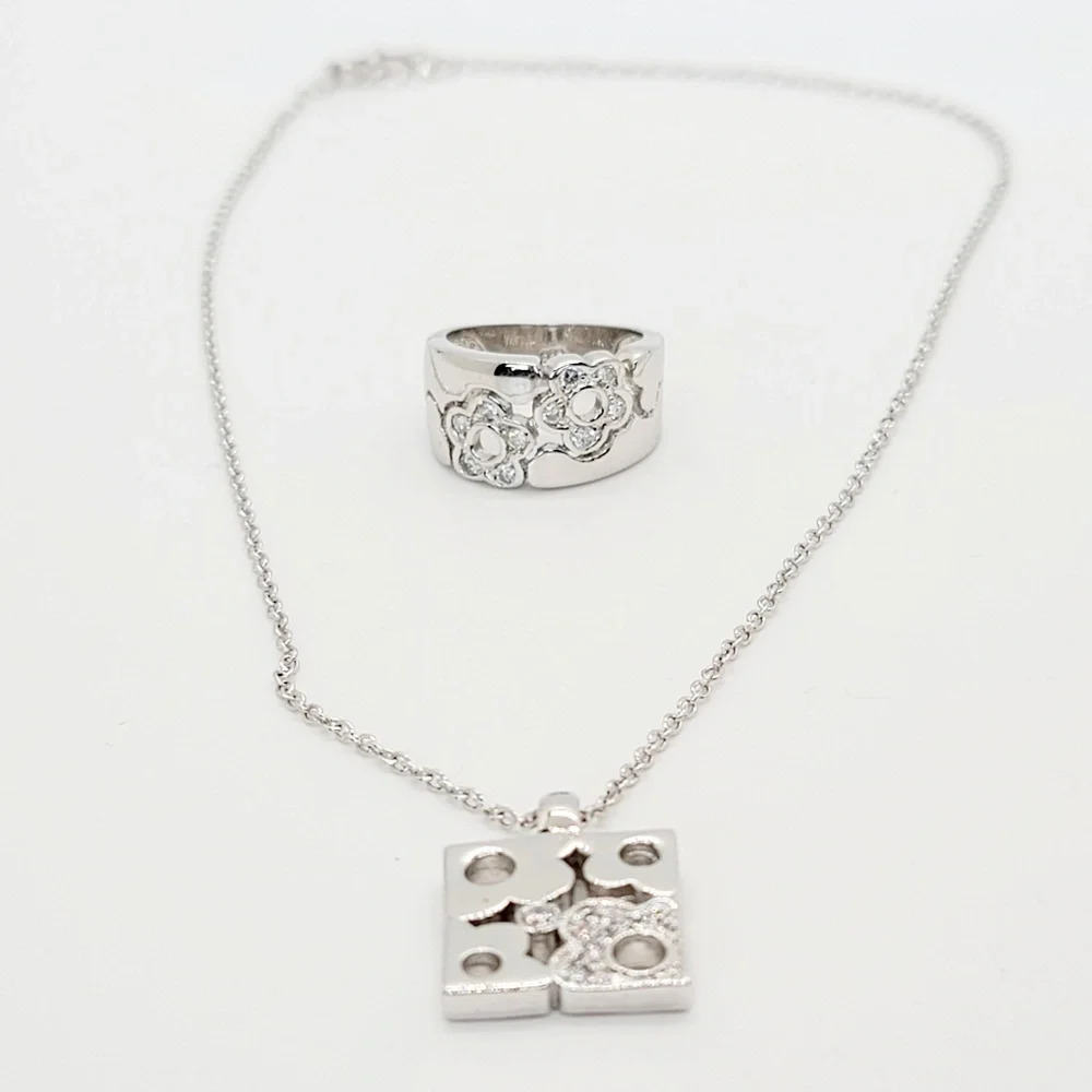 NWOT 925 Sterling Silver Floral Inspired Pendant Necklace and Ring Set